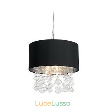 Lampada a sospensione moderna con 7 luci e paralume in tessuto nero (base) Lampada a sospensione moderna con 7 luci e paralume in tessuto nero (base)