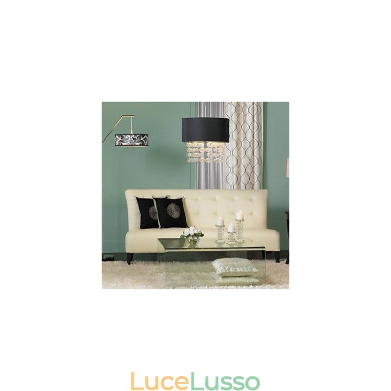 Lampada a sospensione moderna con 7 luci e paralume in tessuto nero (base)