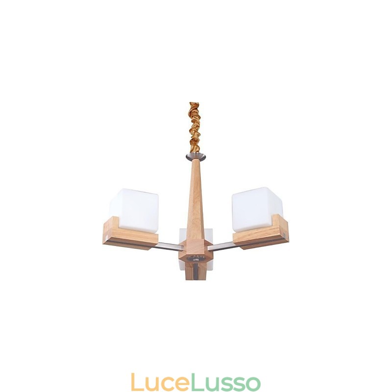 Lampada a sospensione in rovere a tre luci in rovere e vetro