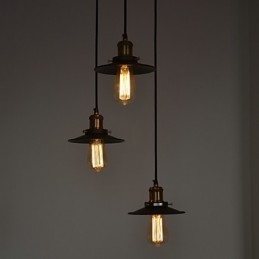 Lampada a sospensione vintage a 3 luci con paralume in ferro