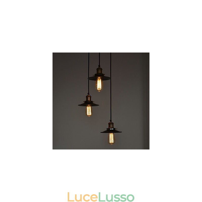 Lampada a sospensione vintage a 3 luci con paralume in ferro