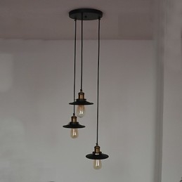 Lampada a sospensione vintage a 3 luci con paralume in ferro