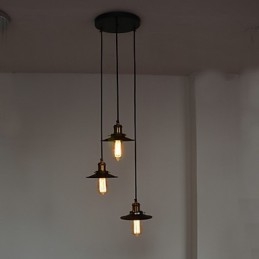 Lampada a sospensione vintage a 3 luci con paralume in ferro