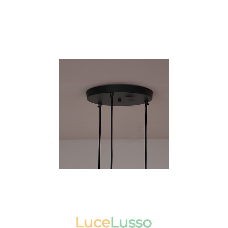 Lampada a sospensione vintage a 3 luci con paralume in ferro