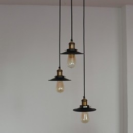Lampada a sospensione vintage a 3 luci con paralume in ferro