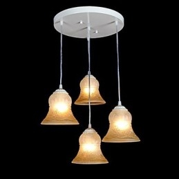 Lampadario bianco a quattro luci con paralume in vetro dorato a mano, classico retrò europeo