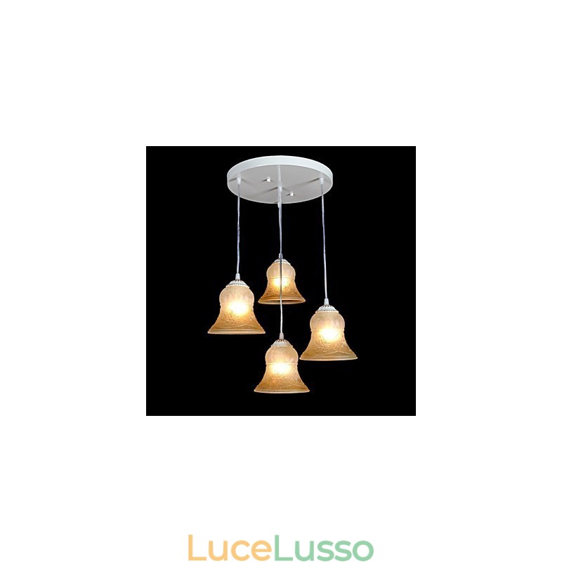 Lampadario bianco a quattro luci con paralume in vetro dorato a mano, classico retrò europeo