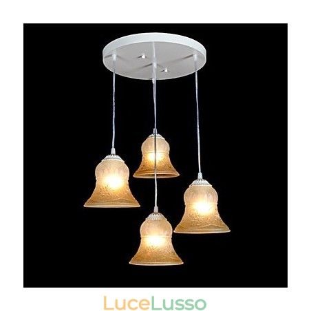 Lampadario bianco a quattro luci con paralume in vetro dorato a mano, classico retrò europeo Lampadario bianco a quattro luci con paralume in vetro dorato a mano, classico retrò europeo