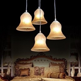 Lampadario bianco a quattro luci con paralume in vetro dorato a mano, classico retrò europeo
