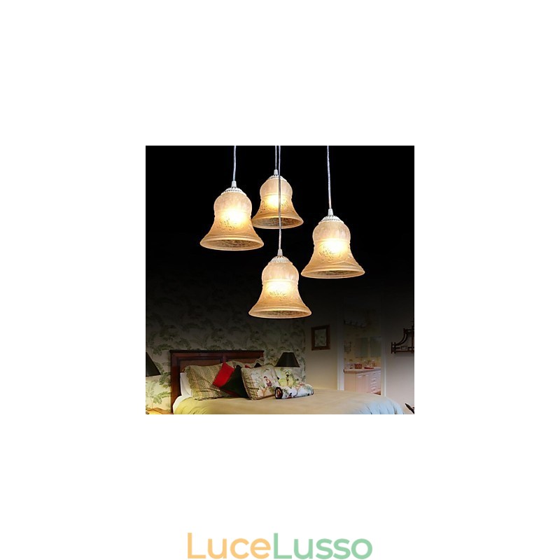 Lampadario bianco a quattro luci con paralume in vetro dorato a mano, classico retrò europeo
