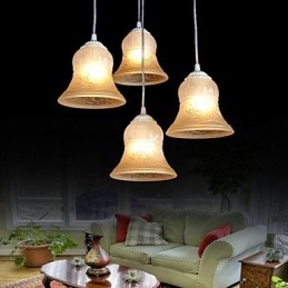 Lampadario bianco a quattro luci con paralume in vetro dorato a mano, classico retrò europeo