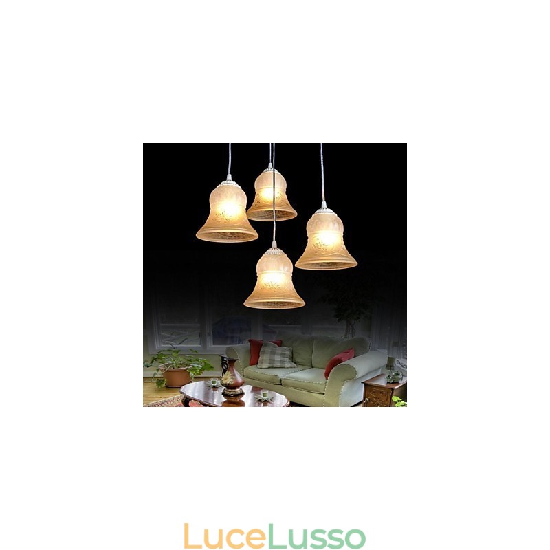 Lampadario bianco a quattro luci con paralume in vetro dorato a mano, classico retrò europeo