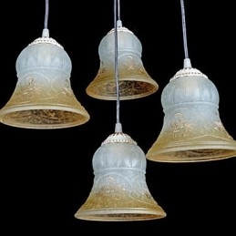 Lampadario bianco a quattro luci con paralume in vetro dorato a mano, classico retrò europeo