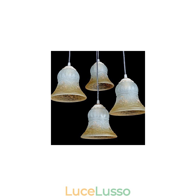 Lampadario bianco a quattro luci con paralume in vetro dorato a mano, classico retrò europeo
