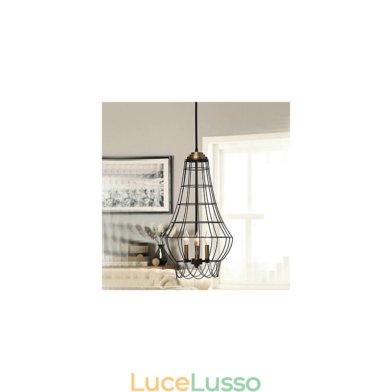 Lampada a sospensione in metallo dipinto in stile Country Mini