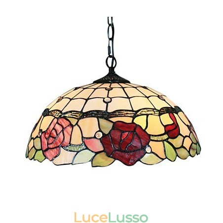 Lampada a sospensione con 2 luci in paralume con motivo a rosa Lampada a sospensione con 2 luci in paralume con motivo a rosa