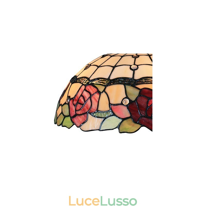 Lampada a sospensione con 2 luci in paralume con motivo a rosa