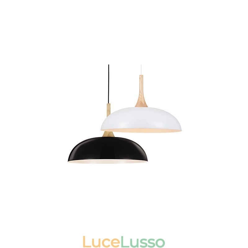 Mini lampada a sospensione artistica 1 luce moderna semplicità finitura bianco nero alluminio e legno droplight