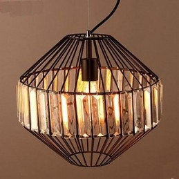 Lampadario in cristallo a gabbia per uccelli in ferro battuto d'epoca