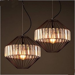 Lampadario in cristallo a gabbia per uccelli in ferro battuto d'epoca