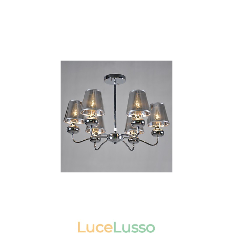 Lampadario vintage 6 luci classico tessuto metallo dipinto