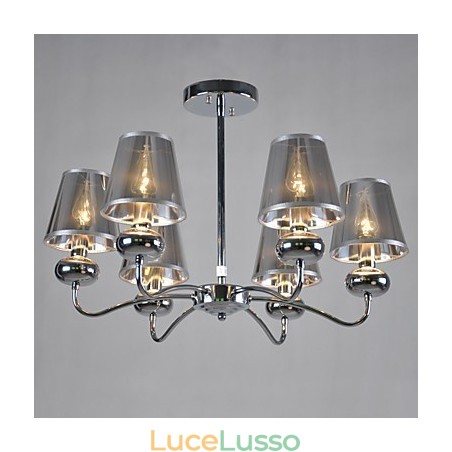 Lampadario vintage 6 luci classico tessuto metallo dipinto Lampadario vintage 6 luci classico tessuto metallo dipinto