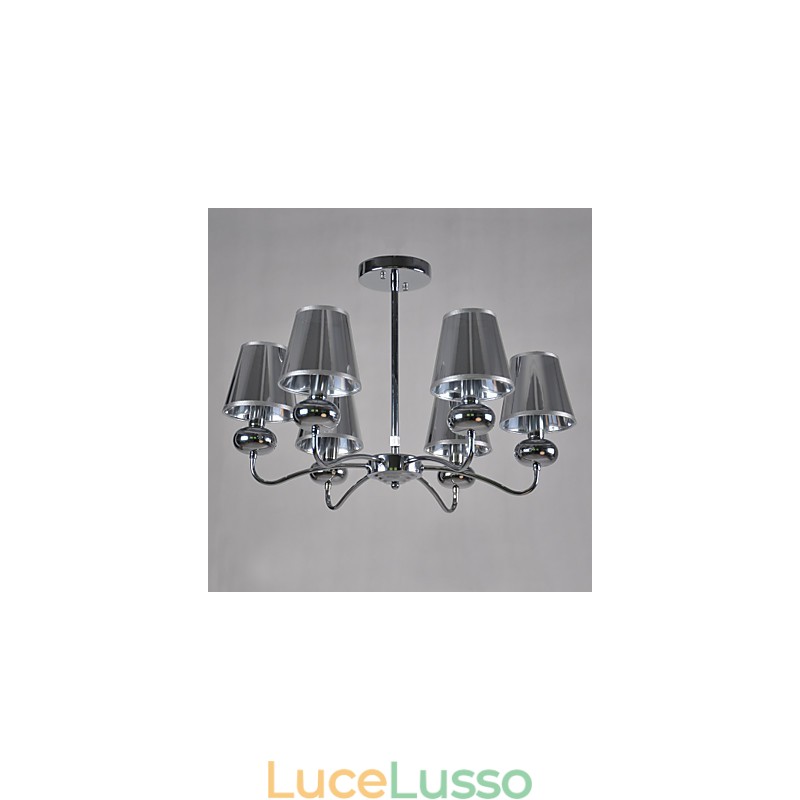 Lampadario vintage 6 luci classico tessuto metallo dipinto