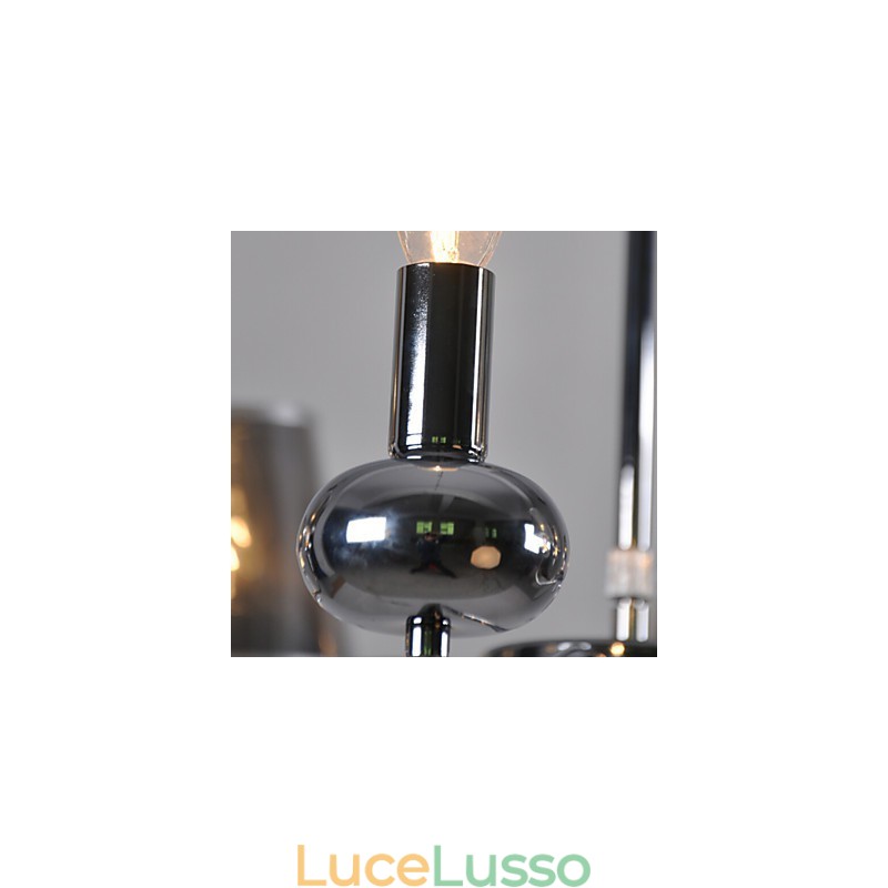 Lampadario vintage 6 luci classico tessuto metallo dipinto