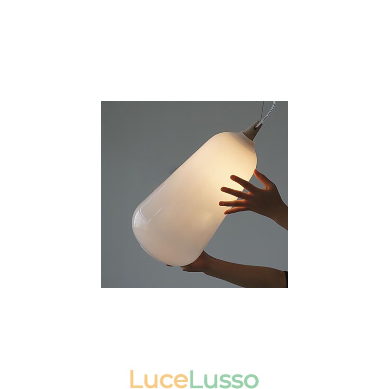 Lampada a sospensione in vetro bianco latte Natural Curve