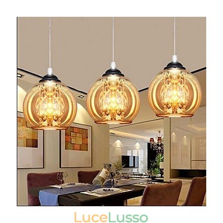 Lampada a sospensione a sfera in vetro tre Lampada a sospensione a sfera in vetro tre