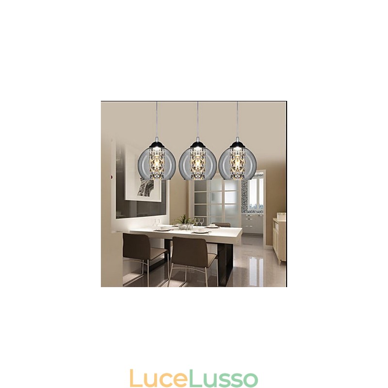 Lampada a sospensione a sfera in vetro tre