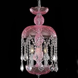 Lampada a sospensione moderna in cristallo con 3 luci in paralume rosa