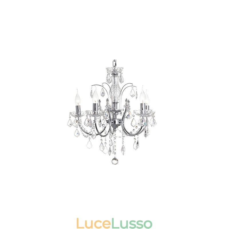 Lampadario tradizionale classico in metallo cromato di cristallo