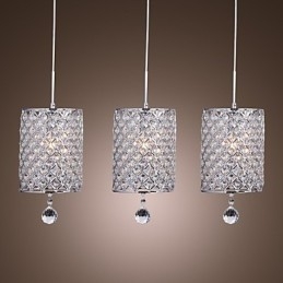 Lampada a sospensione moderna in metallo cromato e cristallo contemporaneo