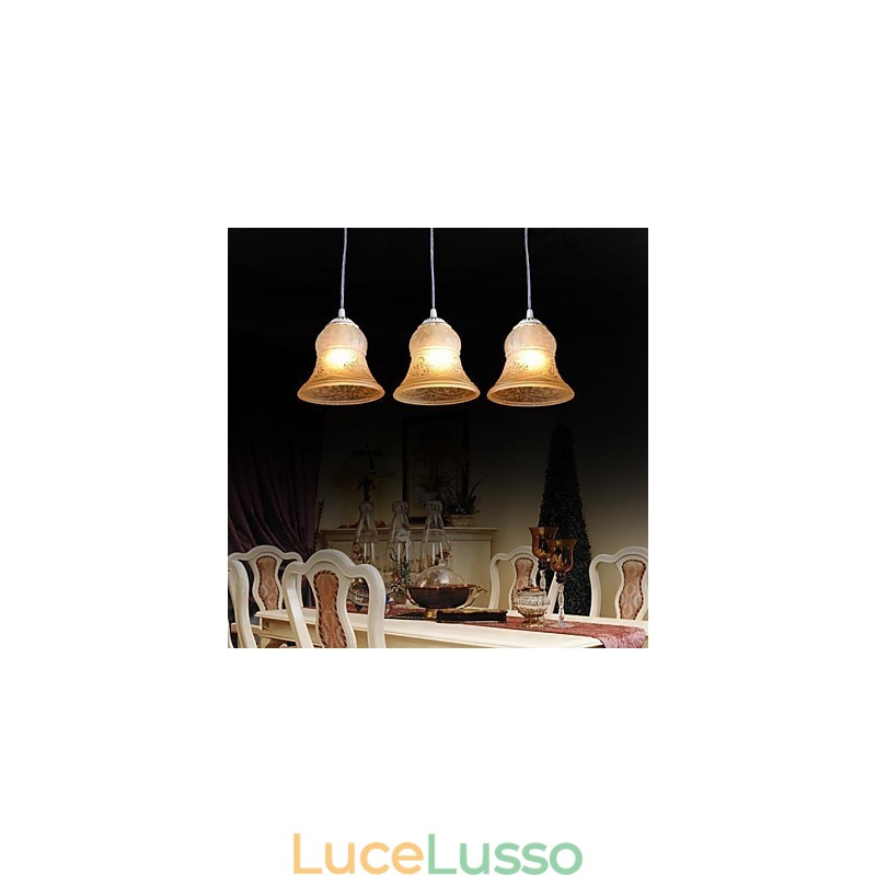 Lampadario bianco a tre luci con paralume in vetro dorato a mano, classico retrò europeo