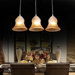 Lampadario bianco a tre luci con paralume in vetro dorato a mano, classico retrò europeo