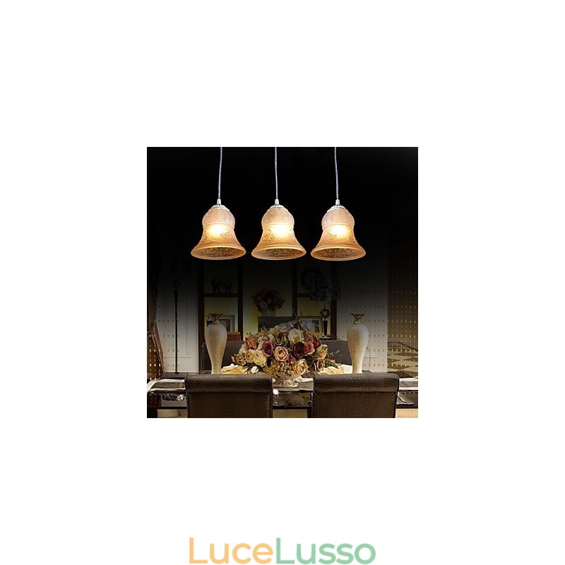Lampadario bianco a tre luci con paralume in vetro dorato a mano, classico retrò europeo