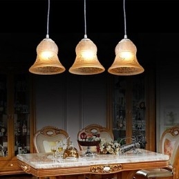 Lampadario bianco a tre luci con paralume in vetro dorato a mano, classico retrò europeo