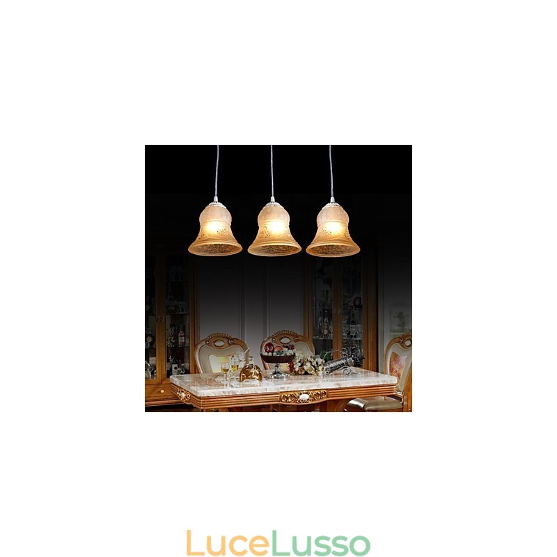 Lampadario bianco a tre luci con paralume in vetro dorato a mano, classico retrò europeo