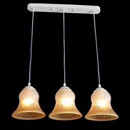 Lampadario bianco a tre luci con paralume in vetro dorato a mano, classico retrò europeo
