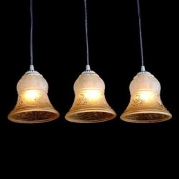 Lampadario bianco a tre luci con paralume in vetro dorato a mano, classico retrò europeo