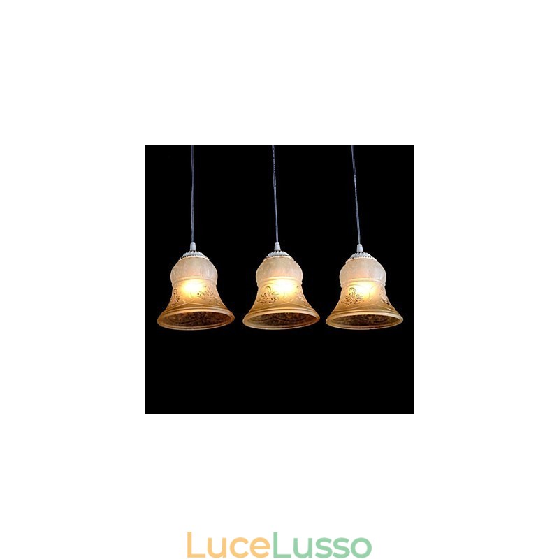 Lampadario bianco a tre luci con paralume in vetro dorato a mano, classico retrò europeo