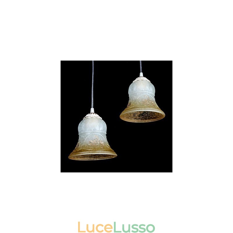 Lampadario bianco a tre luci con paralume in vetro dorato a mano, classico retrò europeo