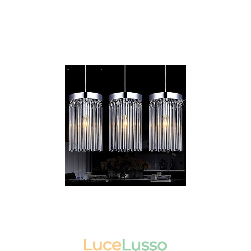 Lampada a sospensione moderna a 3 luci con asta in vetro