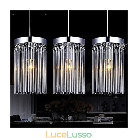 Lampada a sospensione moderna a 3 luci con asta in vetro Lampada a sospensione moderna a 3 luci con asta in vetro