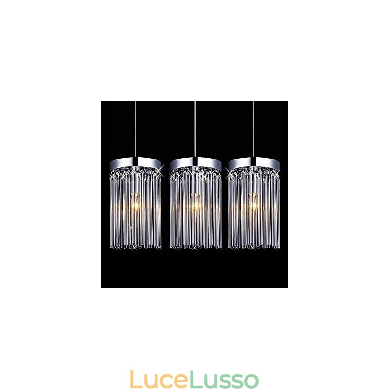 Lampada a sospensione moderna a 3 luci con asta in vetro