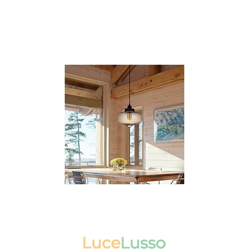 Lampada a sospensione in vetro trasparente con design a bolle marroni