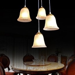Pendente in bronzo con quattro luci, paralume in vetro, modello europeo retrò classico