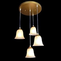 Pendente in bronzo con quattro luci, paralume in vetro, modello europeo retrò classico