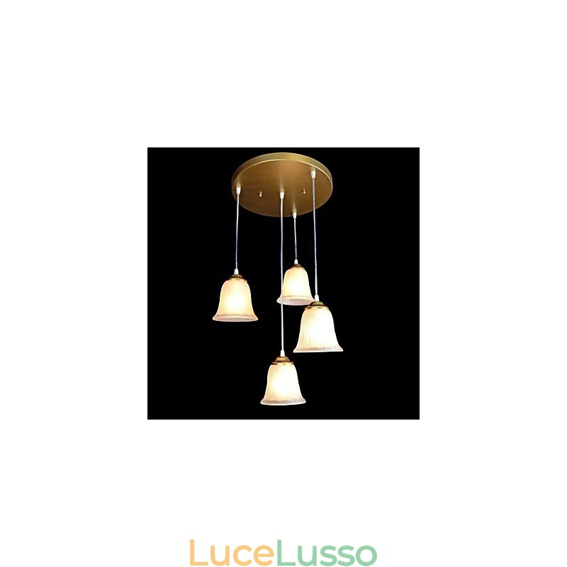 Pendente in bronzo con quattro luci, paralume in vetro, modello europeo retrò classico
